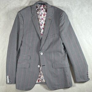 Paisley & Gray 40R Preppy Black and White Checkered Blazer with Red Accents